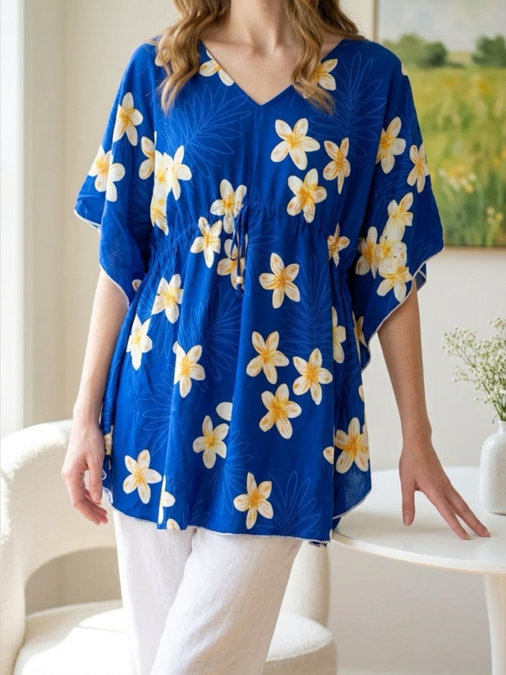 Favant Hawaii Plumeria Women's V-neck Beach Cover-up